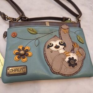 New Chala Crossbody Bag Women Small Teal Sloth Vegan Leather Convertible Purse